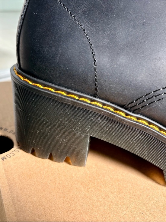 Dr. Martens Shriver HI Black Leather Lace-Up Boots with Yellow Stitching - Picture 2 of 4
